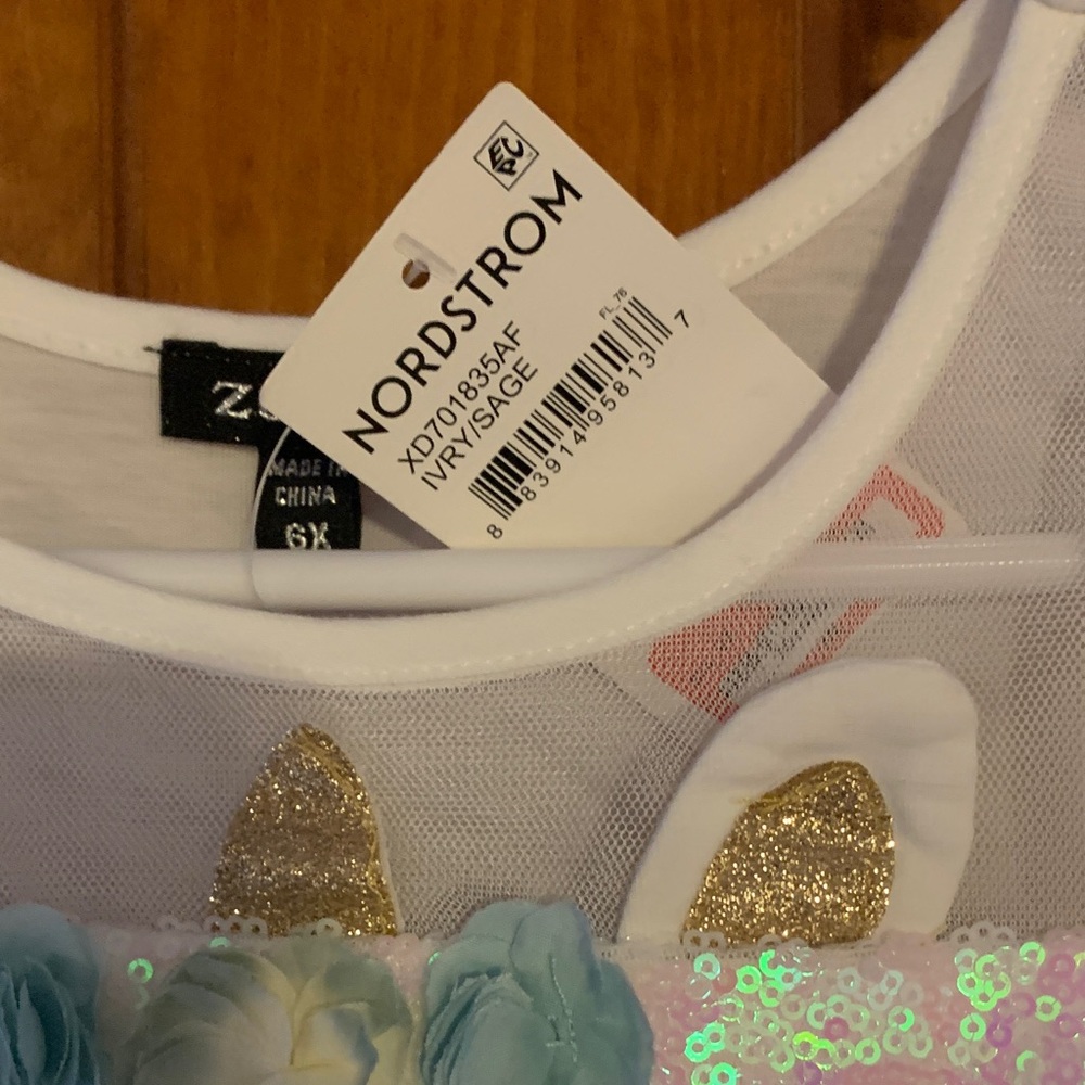 Nordstrom Glitter Unicorn Dress with Tulle Skirt sz 6x - Picture 3 of 6